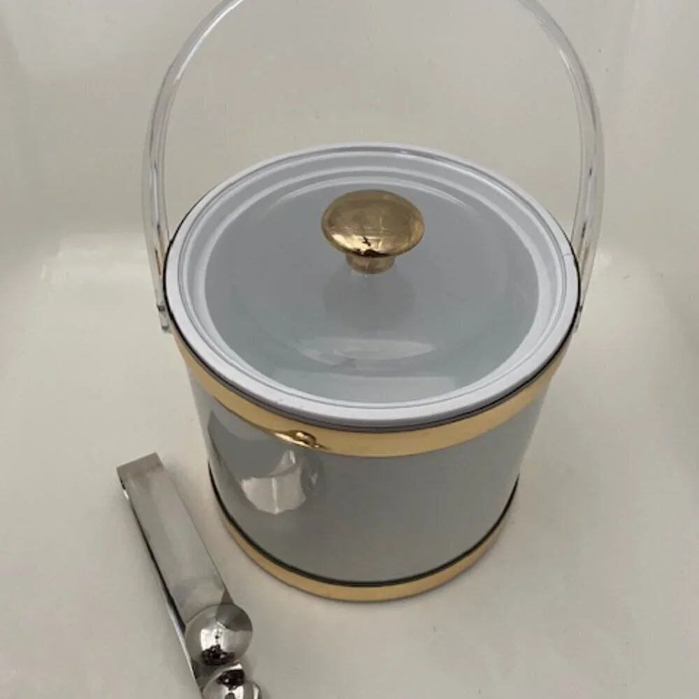 VINTAGE Culver Brushed Silver and Gold Acrylic Barware Ice Bucket